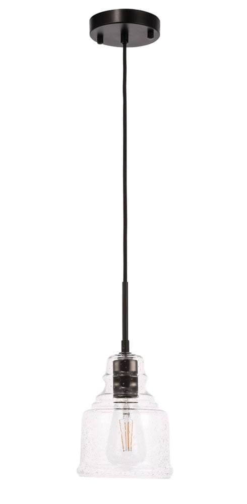 Elegant Furniture & Lighting - Pierce 1 light Black and Clear seeded glass pendant - LD6195BK view 3