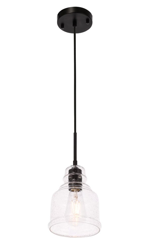 Elegant Furniture & Lighting - Pierce 1 light Black and Clear seeded glass pendant - LD6195BK view 4