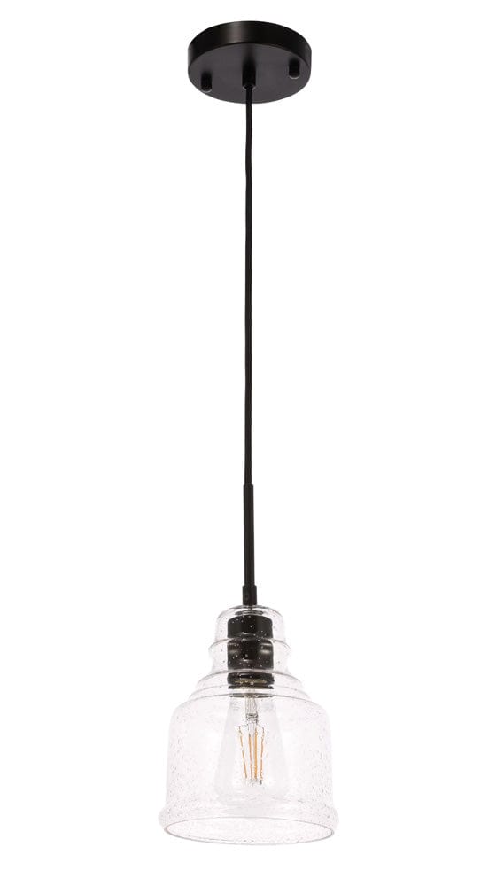 Elegant Furniture & Lighting - Pierce 1 light Black and Clear seeded glass pendant - LD6195BK view 6