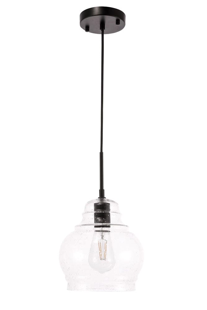 Elegant Furniture & Lighting - Pierce 1 light Black and Clear seeded glass pendant - LD6198BK view 3