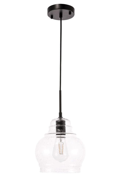 Elegant Furniture & Lighting - Pierce 1 light Black and Clear seeded glass pendant - LD6198BK view 3