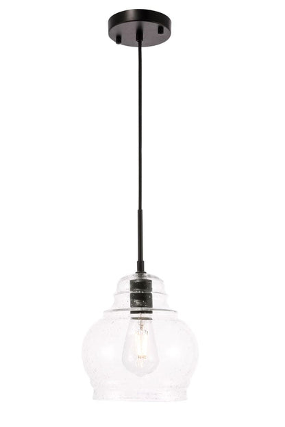 Elegant Furniture & Lighting - Pierce 1 light Black and Clear seeded glass pendant - LD6198BK view 4