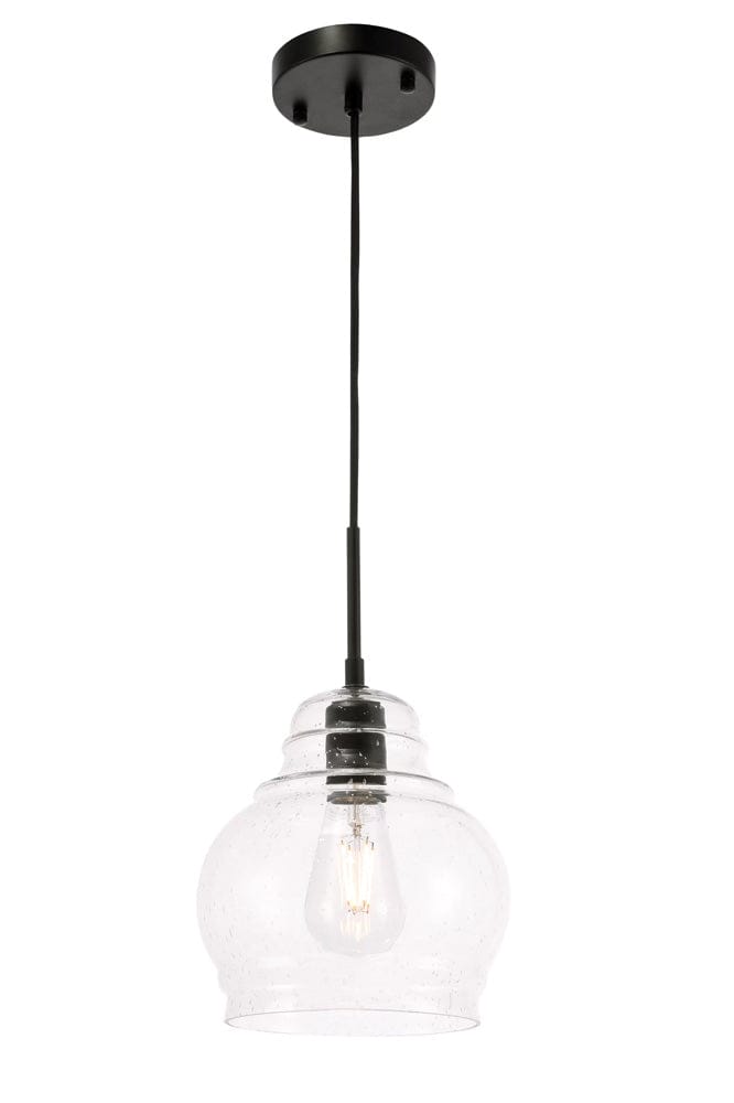 Elegant Furniture & Lighting - Pierce 1 light Black and Clear seeded glass pendant - LD6198BK view 5