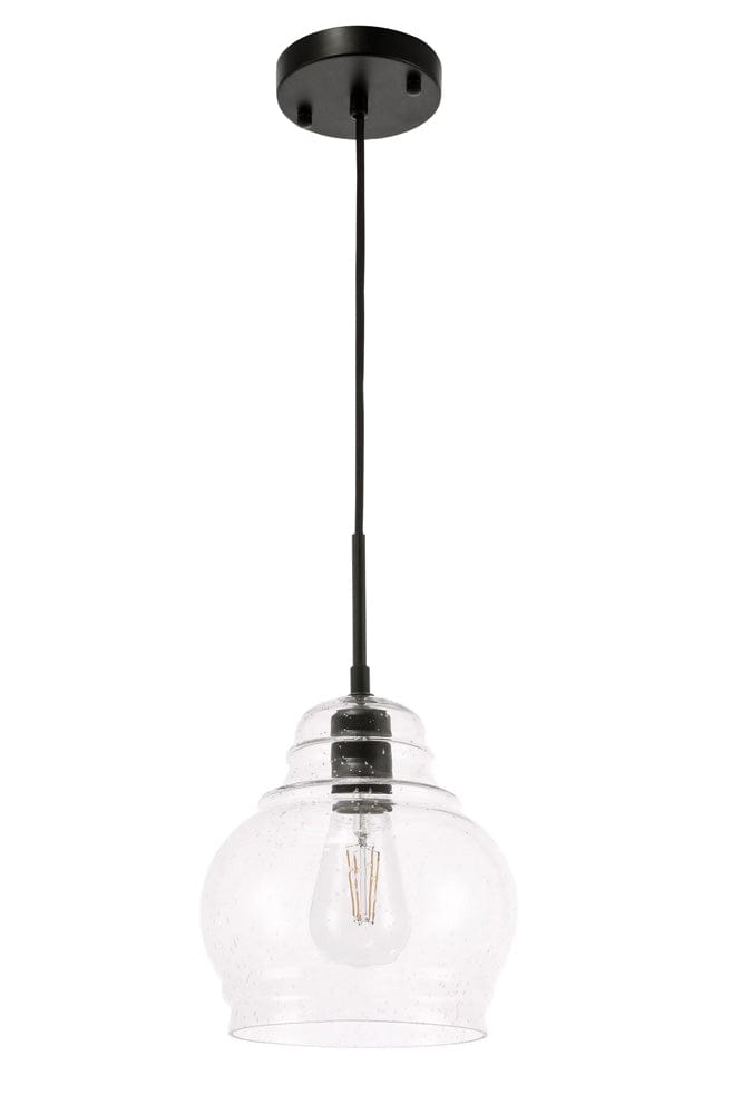 Elegant Furniture & Lighting - Pierce 1 light Black and Clear seeded glass pendant - LD6198BK view 6
