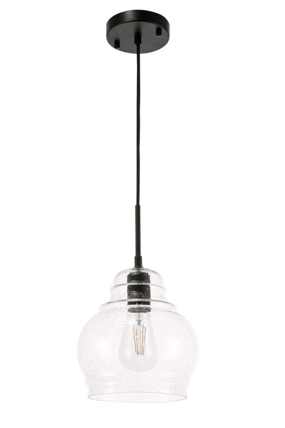 Elegant Furniture & Lighting - Pierce 1 light Black and Clear seeded glass pendant - LD6198BK view 6