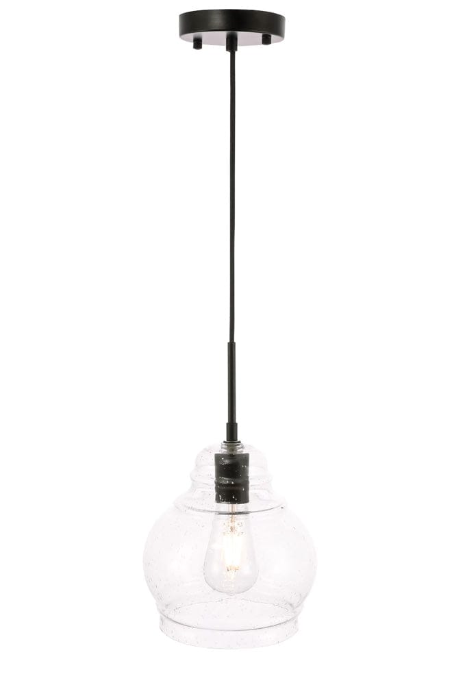 Elegant Furniture & Lighting - Pierce 1 light Black and Clear seeded glass pendant - LD6198BK view 7