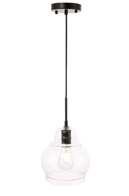 Elegant Furniture & Lighting - Pierce 1 light Black and Clear seeded glass pendant - LD6198BK view 7