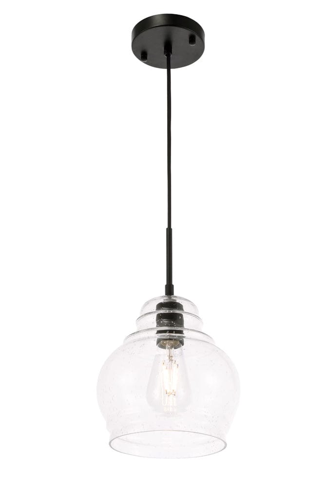 Elegant Furniture & Lighting - Pierce 1 light Black and Clear seeded glass pendant - LD6198BK view 8