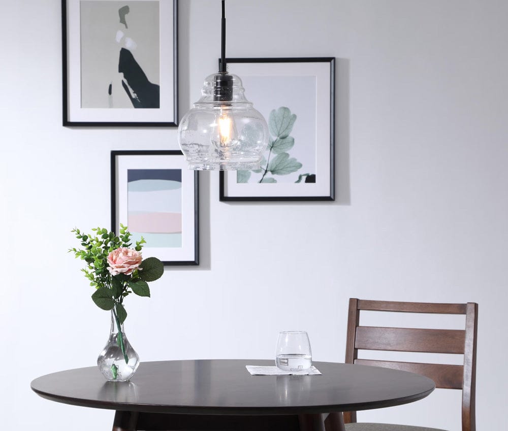 Elegant Furniture & Lighting - Pierce 1 light Black and Clear seeded glass pendant - LD6198BK view 9