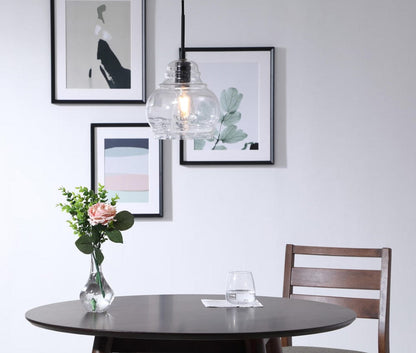 Elegant Furniture & Lighting - Pierce 1 light Black and Clear seeded glass pendant - LD6198BK view 9