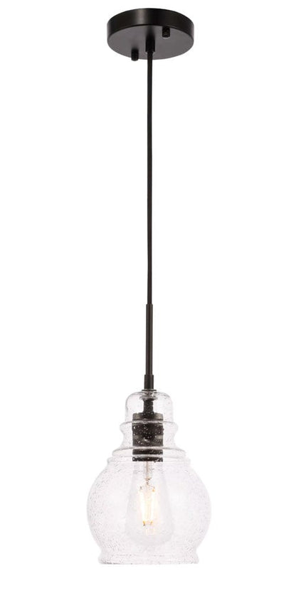Elegant Furniture & Lighting - Pierce 1 light Black and Clear seeded glass pendant - LD6201BK view 2
