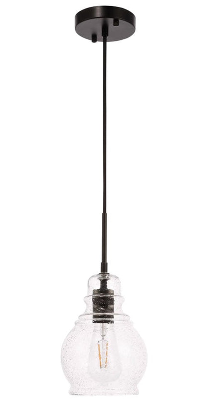 Elegant Furniture & Lighting - Pierce 1 light Black and Clear seeded glass pendant - LD6201BK view 3