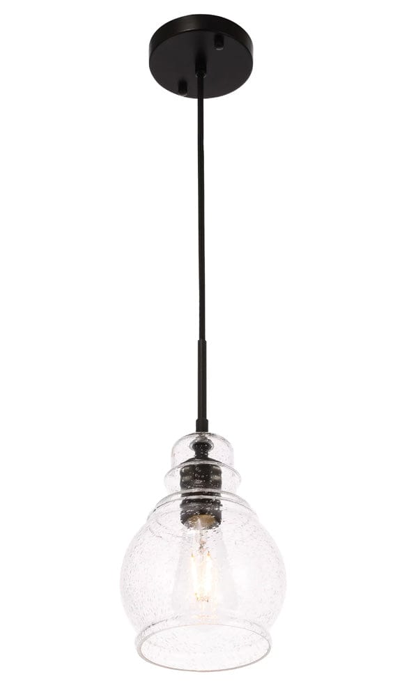 Elegant Furniture & Lighting - Pierce 1 light Black and Clear seeded glass pendant - LD6201BK view 4