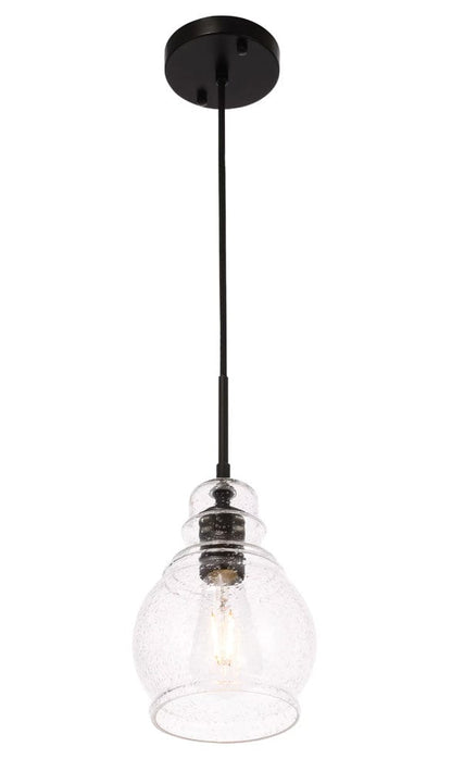 Elegant Furniture & Lighting - Pierce 1 light Black and Clear seeded glass pendant - LD6201BK view 4