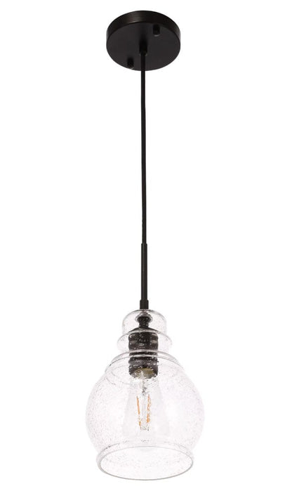 Elegant Furniture & Lighting - Pierce 1 light Black and Clear seeded glass pendant - LD6201BK view 5