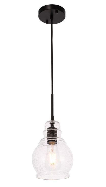 Elegant Furniture & Lighting - Pierce 1 light Black and Clear seeded glass pendant - LD6201BK view 6
