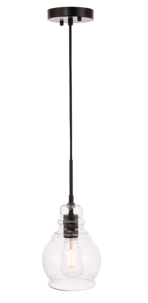 Elegant Furniture & Lighting - Pierce 1 light Black and Clear seeded glass pendant - LD6201BK view 7