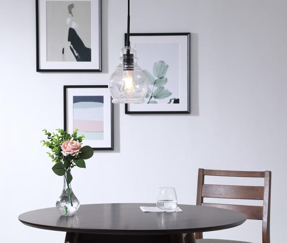 Elegant Furniture & Lighting - Pierce 1 light Black and Clear seeded glass pendant - LD6201BK view 8