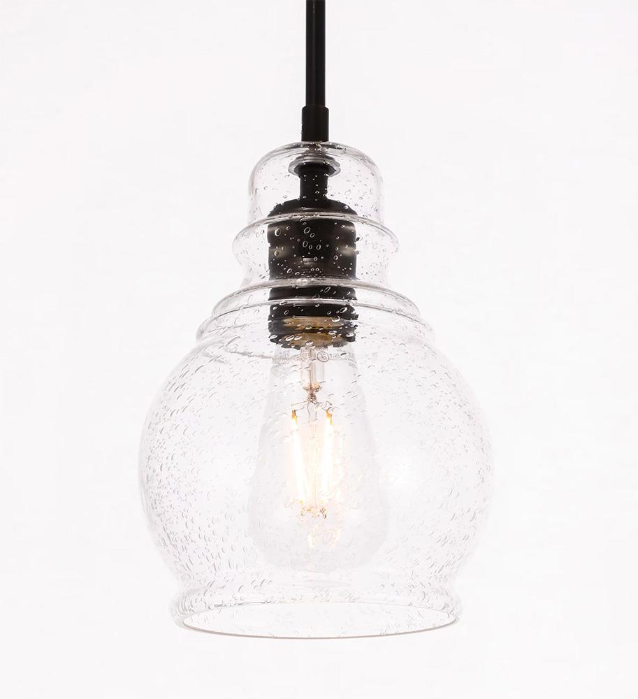 Elegant Furniture & Lighting - Pierce 1 light Black and Clear seeded glass pendant - LD6201BK view 9