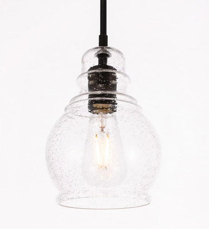 Elegant Furniture & Lighting - Pierce 1 light Black and Clear seeded glass pendant - LD6201BK view 9