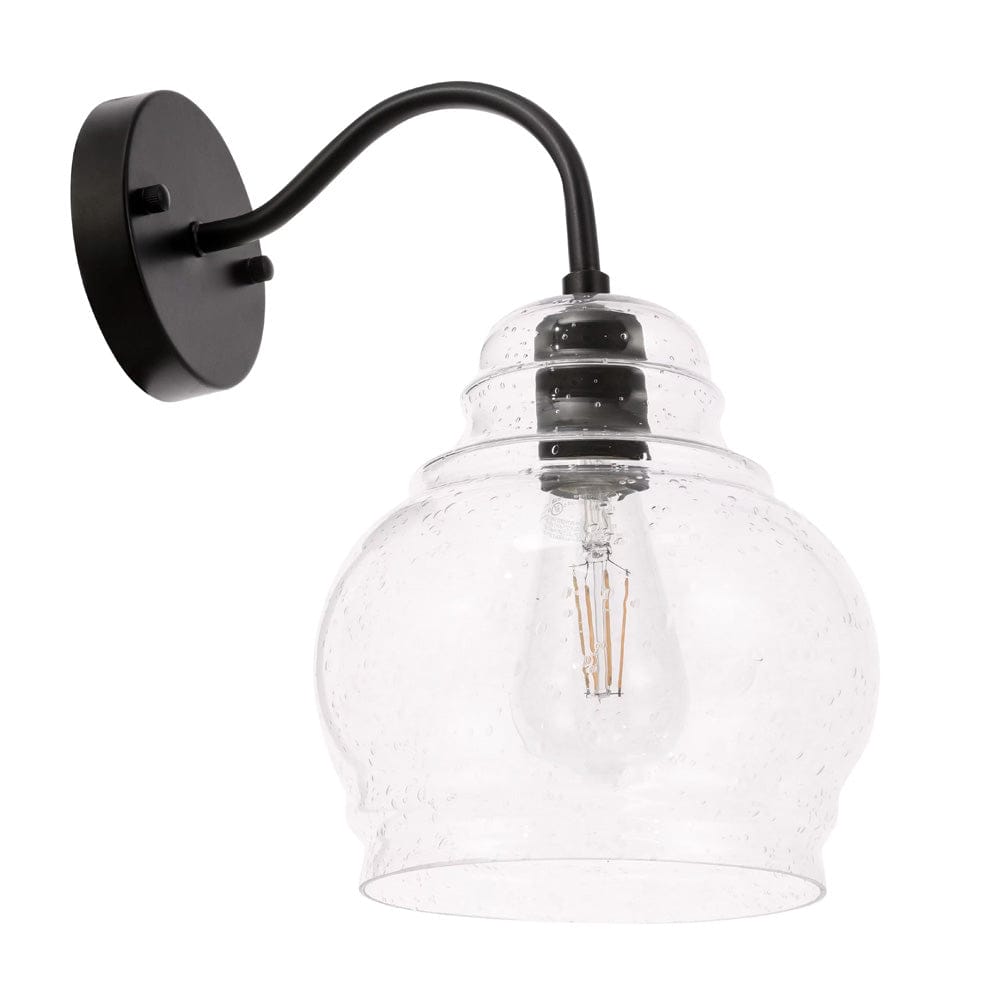 Elegant Furniture & Lighting - Pierce 1 light Black and Clear seeded glass wall sconce - LD6192BK view 2