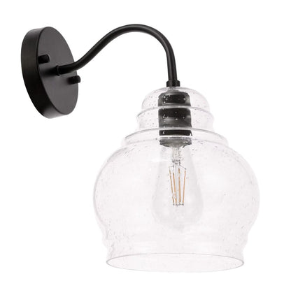 Elegant Furniture & Lighting - Pierce 1 light Black and Clear seeded glass wall sconce - LD6192BK view 2