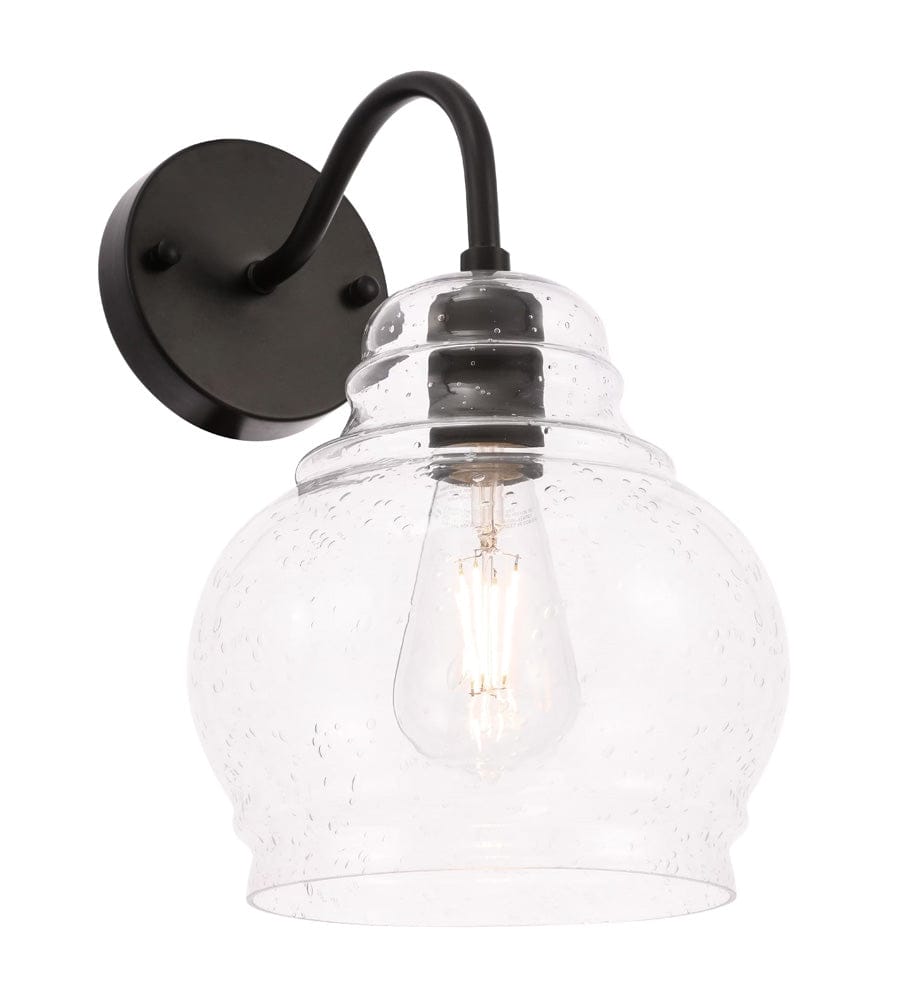 Elegant Furniture & Lighting - Pierce 1 light Black and Clear seeded glass wall sconce - LD6192BK view 5