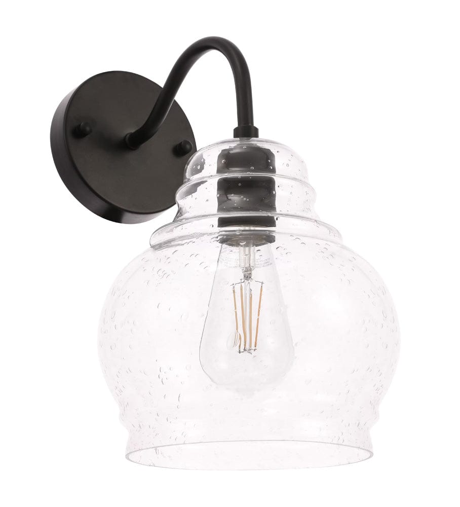 Elegant Furniture & Lighting - Pierce 1 light Black and Clear seeded glass wall sconce - LD6192BK view 6