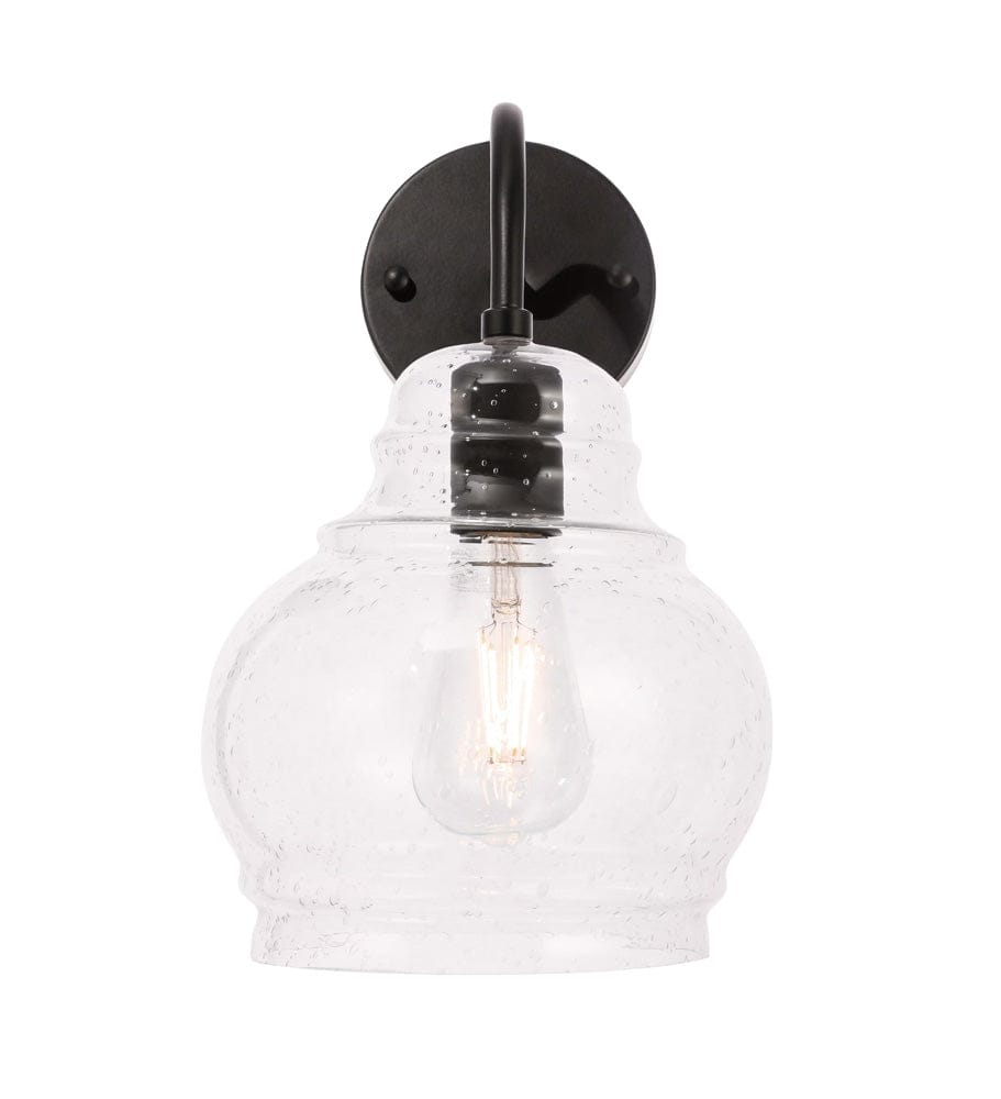 Elegant Furniture & Lighting - Pierce 1 light Black and Clear seeded glass wall sconce - LD6192BK view 7