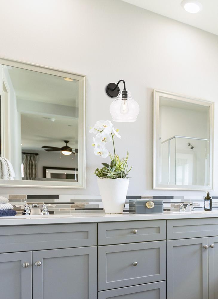 Elegant Furniture & Lighting - Pierce 1 light Black and Clear seeded glass wall sconce - LD6192BK view 9