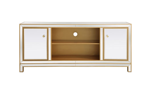 Elegant Furniture & Lighting - Reflexion 60 in. mirrored tv stand in gold - MF701G veiw 1