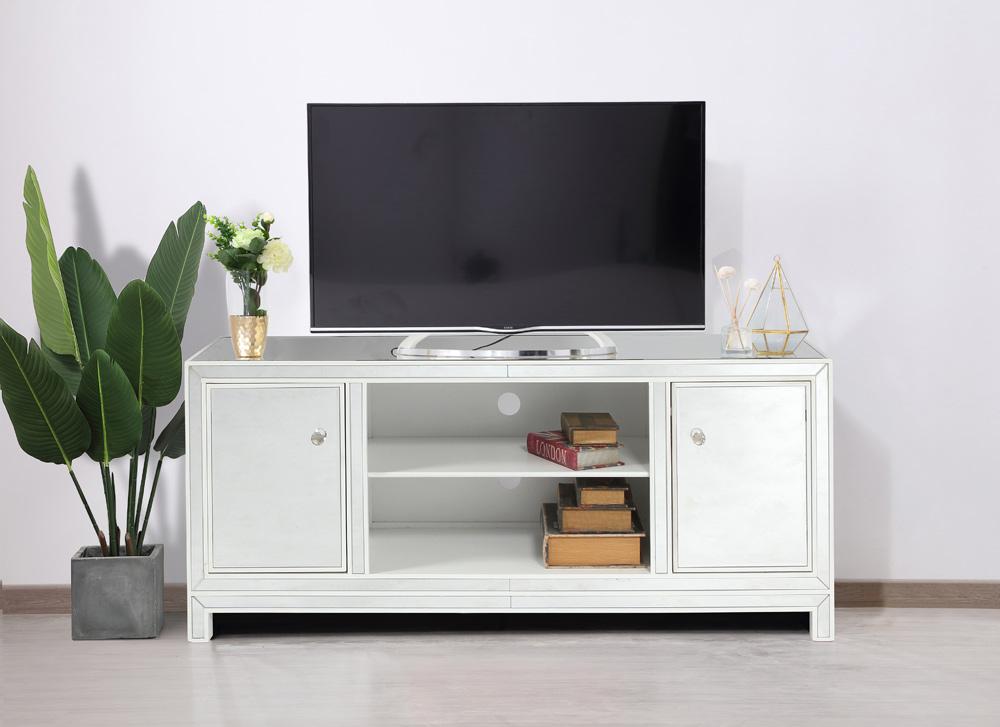Elegant Furniture & Lighting - Reflexion 60 in. mirrored TV stand in white - MF701WH veiw 2