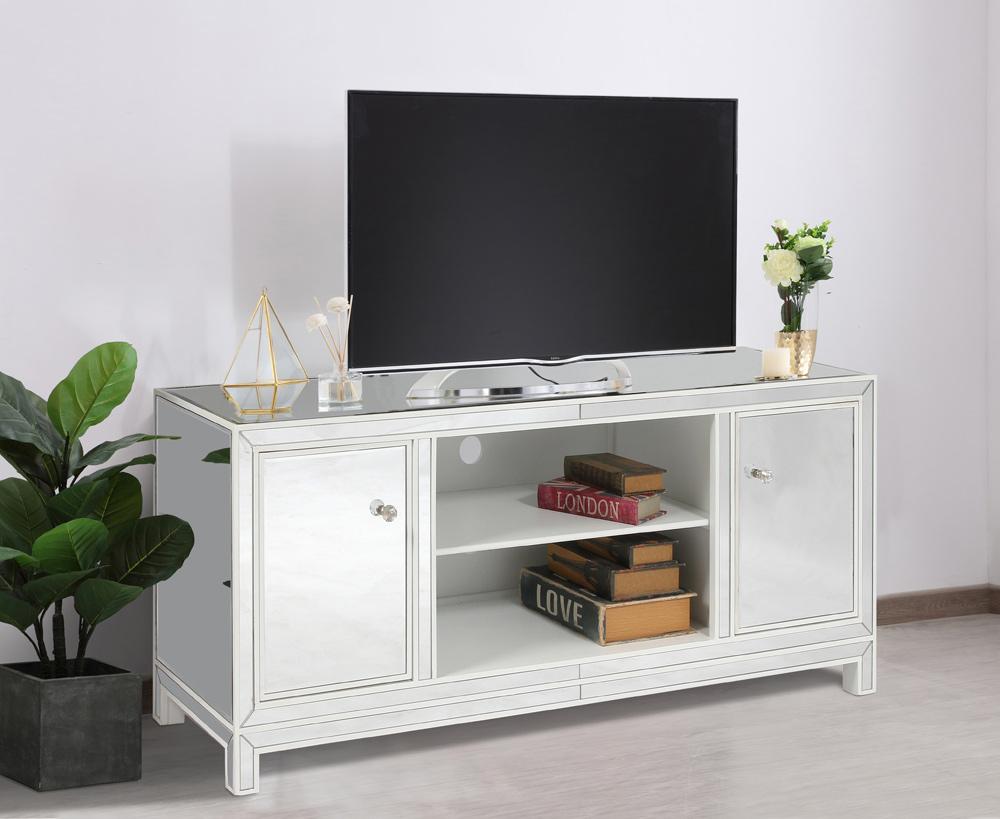 Elegant Furniture & Lighting - Reflexion 60 in. mirrored TV stand in white - MF701WH veiw 3