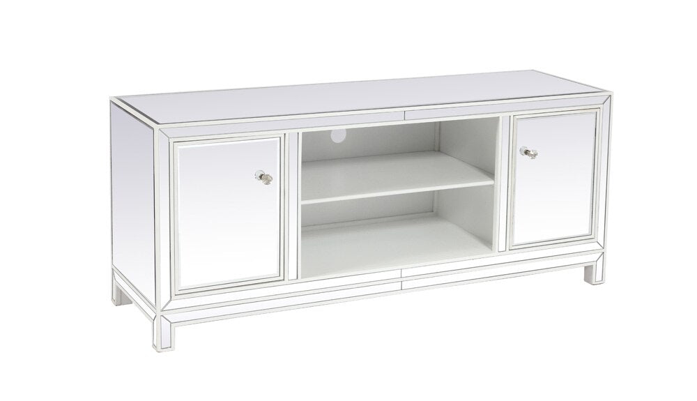 Elegant Furniture & Lighting - Reflexion 60 in. mirrored TV stand in white - MF701WH veiw 4