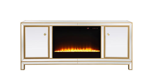 Elegant Furniture & Lighting - Reflexion 60 in. mirrored tv stand with crystal fireplace in gold - MF701G-F2 veiw 1