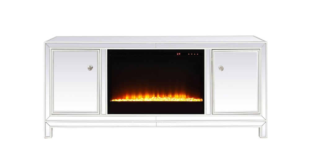 Elegant Furniture & Lighting - Reflexion 60 in. mirrored TV stand with crystal fireplace insert in white - MF701WH-F2 veiw 1