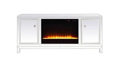 Elegant Furniture & Lighting - Reflexion 60 in. mirrored TV stand with crystal fireplace insert in white - MF701WH-F2 veiw 1