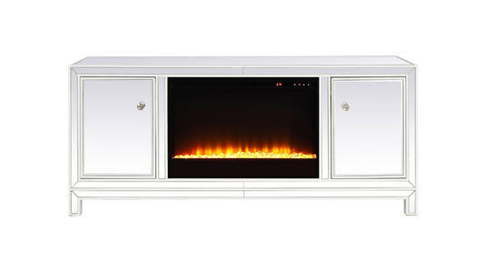 Elegant Furniture & Lighting - Reflexion 60 in. mirrored TV stand with crystal fireplace insert in white - MF701WH-F2 veiw 1