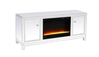 Elegant Furniture & Lighting - Reflexion 60 in. mirrored TV stand with crystal fireplace insert in white - MF701WH-F2 veiw 4