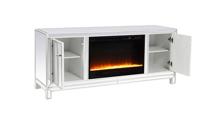 Elegant Furniture & Lighting - Reflexion 60 in. mirrored TV stand with crystal fireplace insert in white - MF701WH-F2 veiw 5