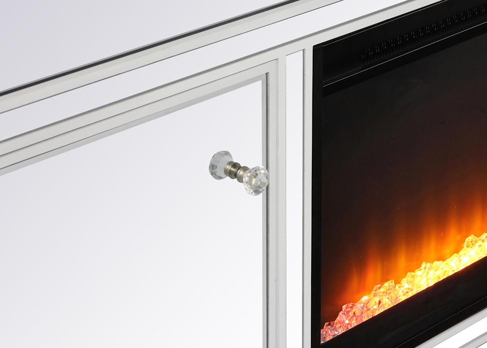Elegant Furniture & Lighting - Reflexion 60 in. mirrored TV stand with crystal fireplace insert in white - MF701WH-F2 veiw 6