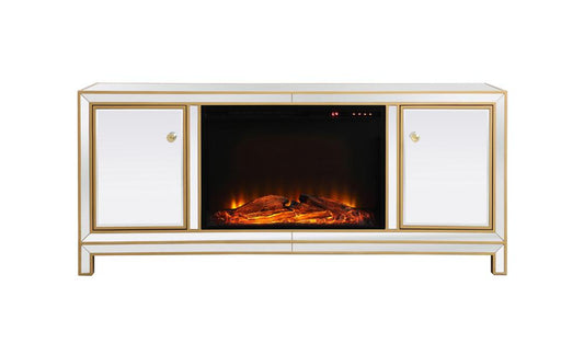 Elegant Furniture & Lighting - Reflexion 60 in. mirrored tv stand with wood fireplace in gold - MF701G-F1 veiw 1