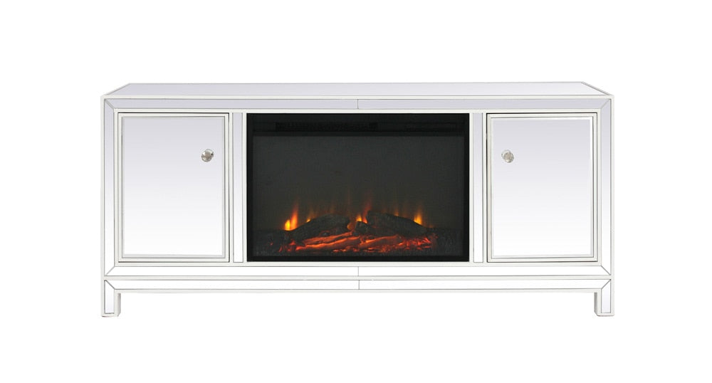 Elegant Furniture & Lighting - Reflexion 60 in. mirrored TV stand with wood fireplace insert in white - MF701WH-F1 veiw 1