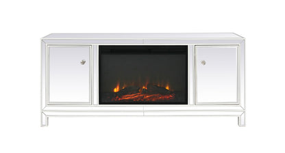 Elegant Furniture & Lighting - Reflexion 60 in. mirrored TV stand with wood fireplace insert in white - MF701WH-F1 veiw 1