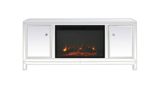 Elegant Furniture & Lighting - Reflexion 60 in. mirrored TV stand with wood fireplace insert in white - MF701WH-F1 veiw 1