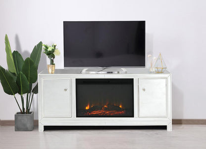Elegant Furniture & Lighting - Reflexion 60 in. mirrored TV stand with wood fireplace insert in white - MF701WH-F1 veiw 2