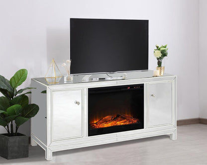 Elegant Furniture & Lighting - Reflexion 60 in. mirrored TV stand with wood fireplace insert in white - MF701WH-F1 veiw 3