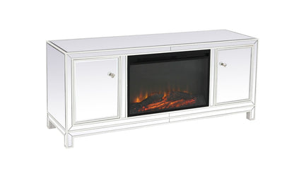 Elegant Furniture & Lighting - Reflexion 60 in. mirrored TV stand with wood fireplace insert in white - MF701WH-F1 veiw 4