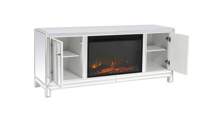 Elegant Furniture & Lighting - Reflexion 60 in. mirrored TV stand with wood fireplace insert in white - MF701WH-F1 veiw 5