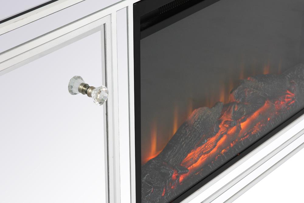 Elegant Furniture & Lighting - Reflexion 60 in. mirrored TV stand with wood fireplace insert in white - MF701WH-F1 veiw 6